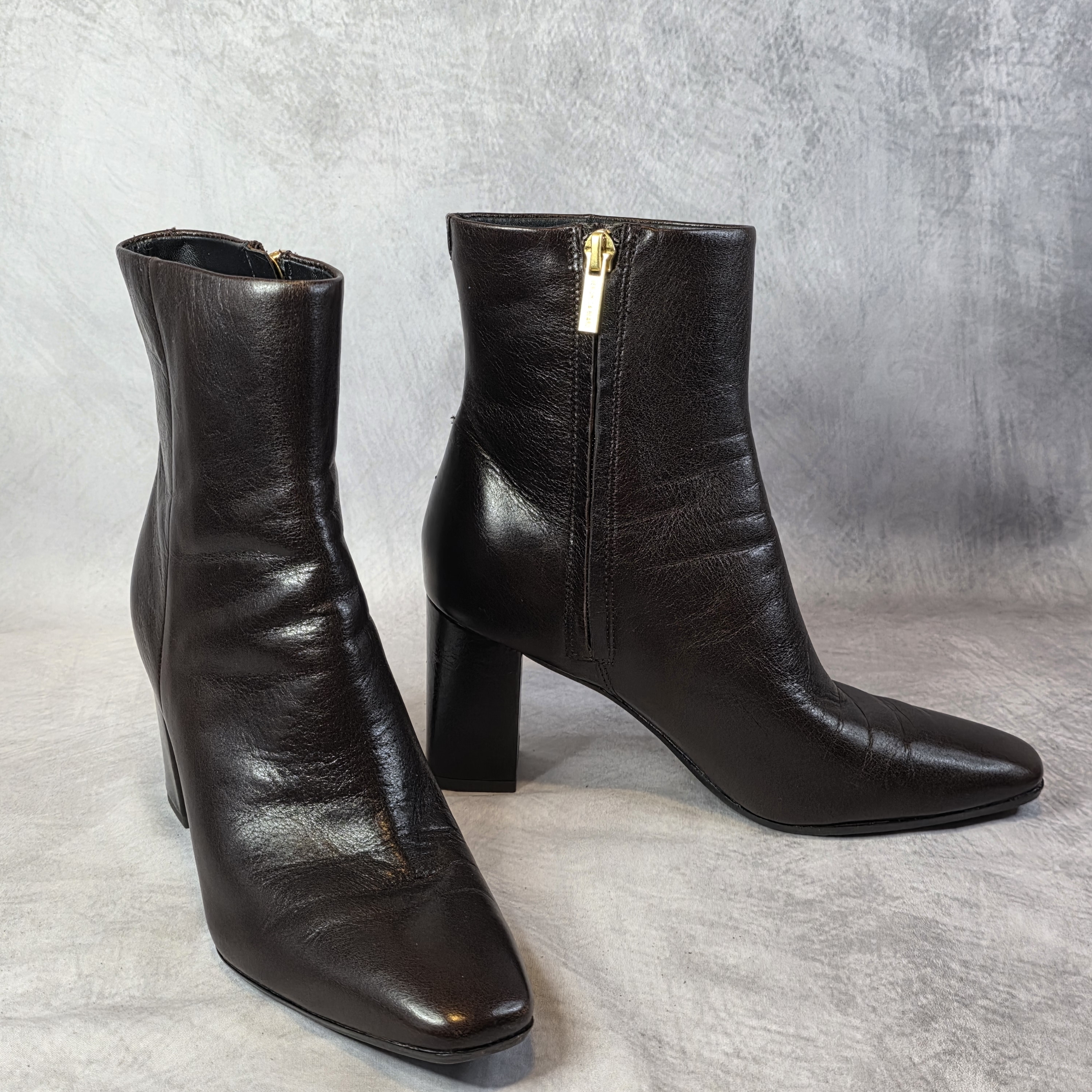 Dark Brown Leather Veronica Beard Cera Zip Short Boots